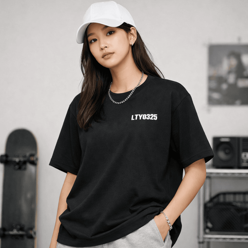 LTY0325 여성 세미 오버 반팔 티셔츠 (블랙)