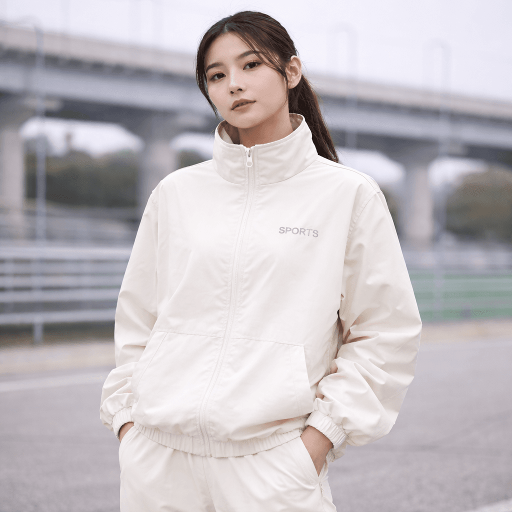 XODUD1202 여성 스포츠 바람막이 셋업 나일론 우븐 자켓 (아이보리)