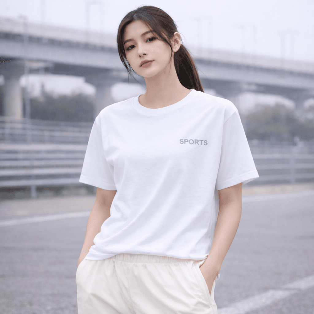 XODUD1202 여성 스포츠 바람막이 셋업 반팔 티셔츠 (화이트)