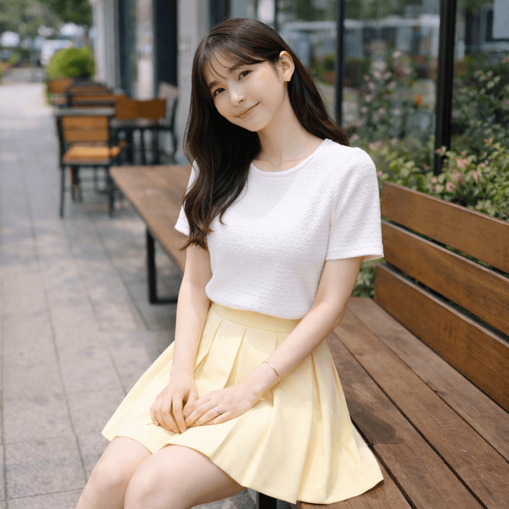 BARGE 여성 맞주름 플리츠 스커트 (연노랑)