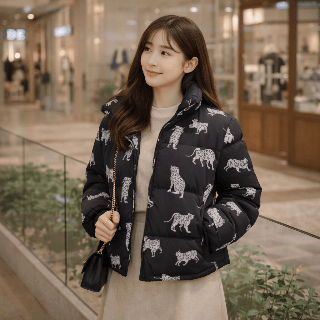lty0325 여성 애니멀 숏패딩 (블랙)