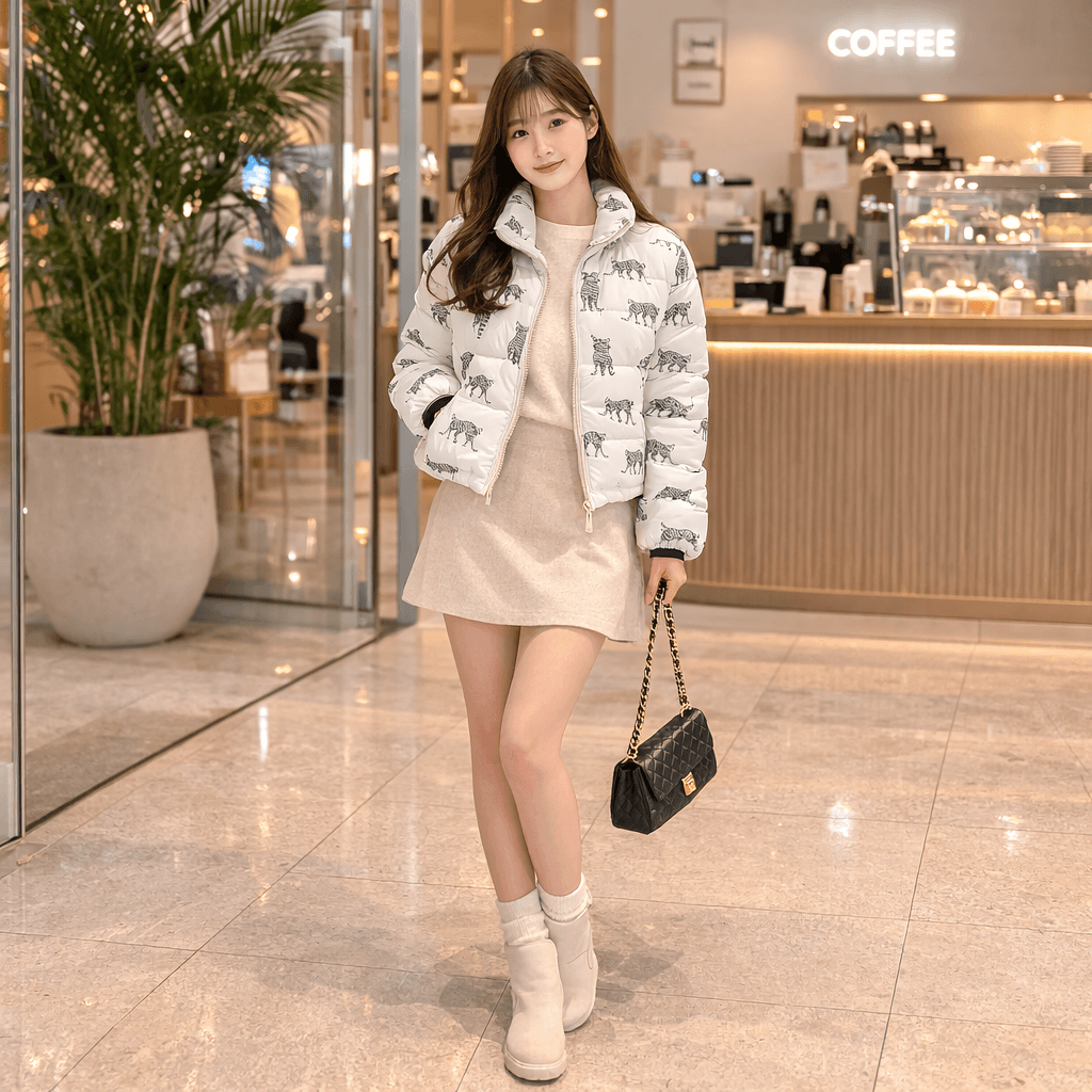 lty0325 여성 애니멀 숏패딩 (화이트)